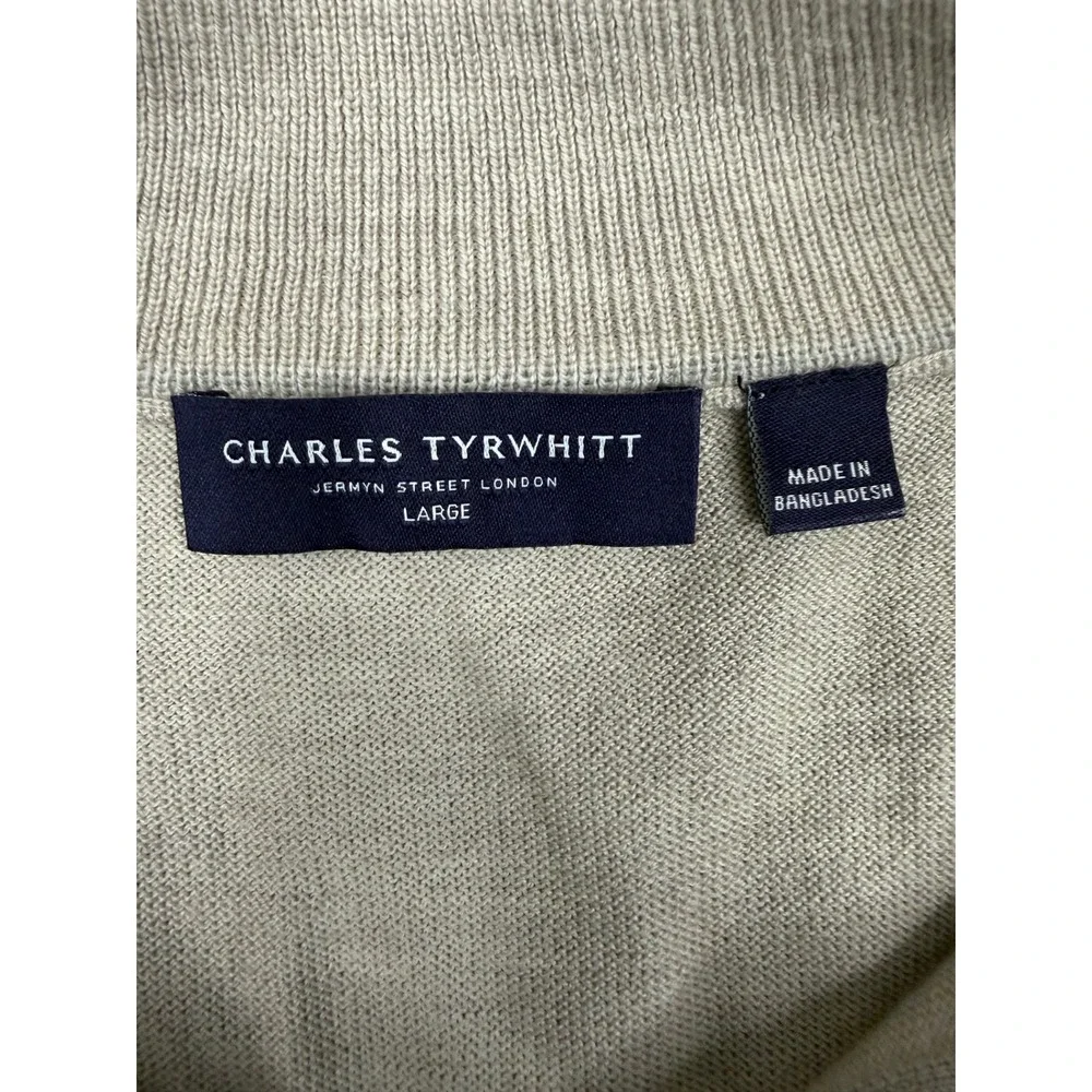 Charles Tyrwhitt Mens L Qtr Zip Sweater Mock Neck Knit 100% Merino Wool Beige